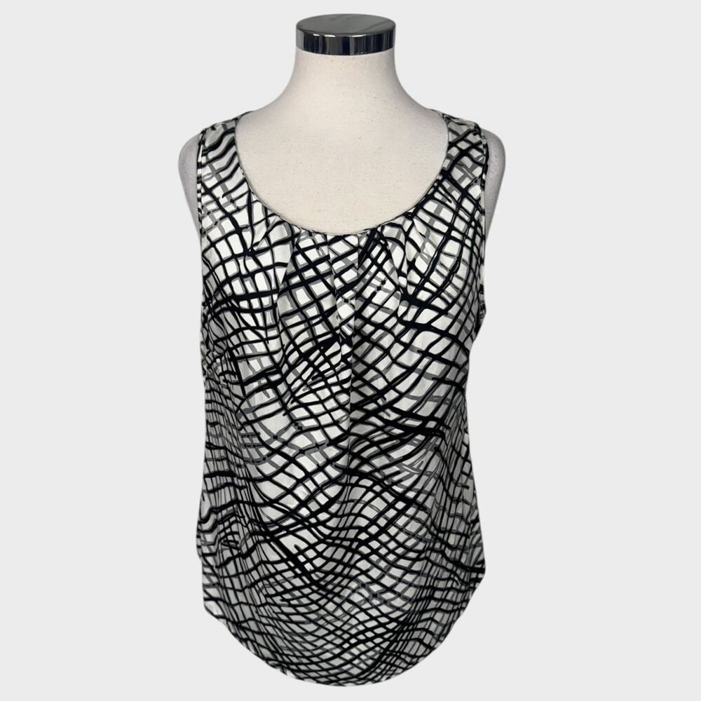 Kenneth Cole Reaction Large Sleeveless Top Black Gray White Pattern Polyester